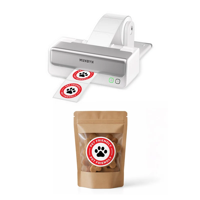 MUNBYN RealWriter 405B Zweifarbig Bluetooth Drucker & Rund Etiketten Haustier Profi Set