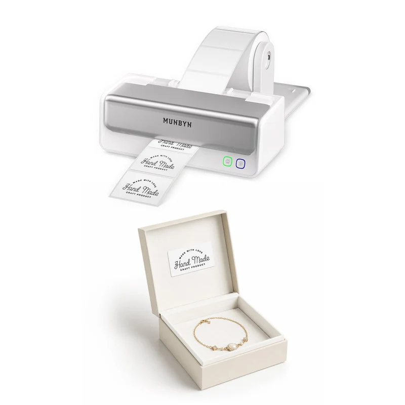 MUNBYN RealWriter 405B Bluetooth Drucker & Rechteck Etiketten Handgemacht Verpackung Profi Set