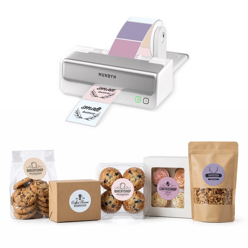 MUNBYN RealWriter 405B Bluetooth Drucker & Morandi Etiketten Bäckerei Verpackung Profi Set