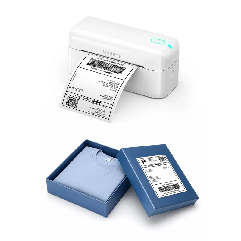 MUNBYN RealWriter 402B Bluetooth Drucker & 4x6 Falt Etiketten Kleidung Versand Schnell Set