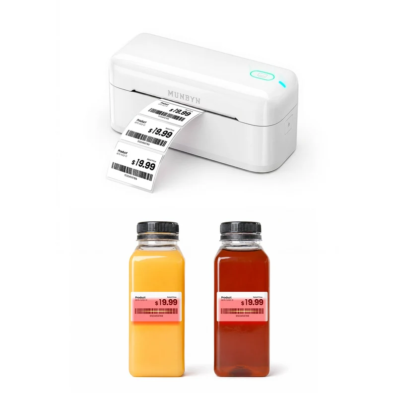 MUNBYN RealWriter 402B Bluetooth Drucker & Rechteck Etiketten Einzelhandel Barcode Profi Set