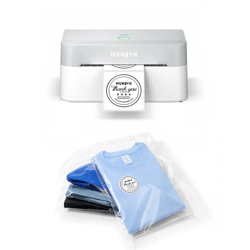 MUNBYN RealWriter 403B Bluetooth Drucker & Kreis Etiketten Kleidung Verpackung Starter Set