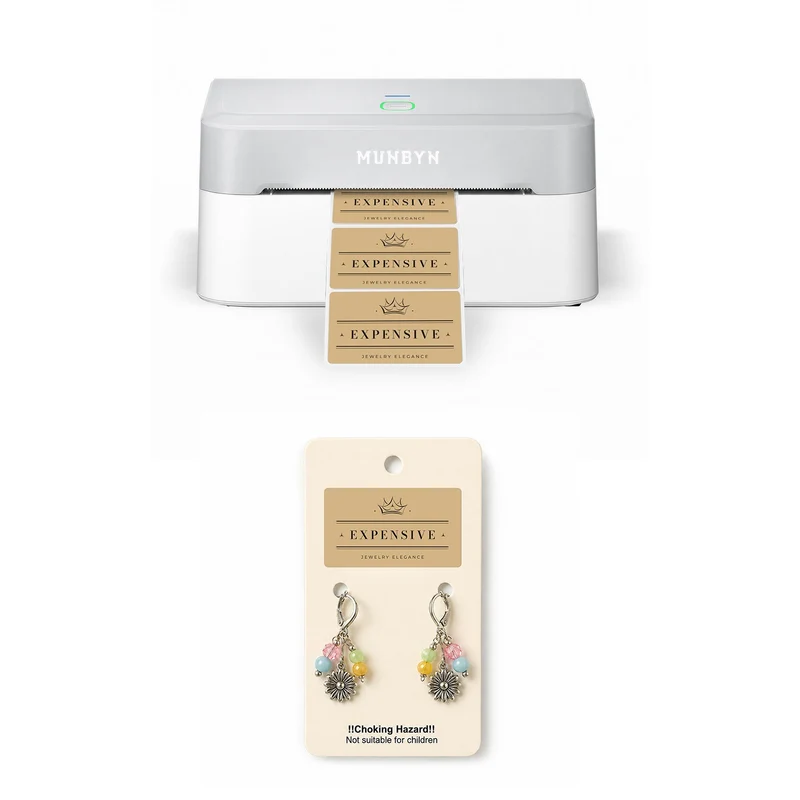 MUNBYN RealWriter 403B Bluetooth Drucker & 4x2 Etiketten Handgemacht Produkt Starter Set