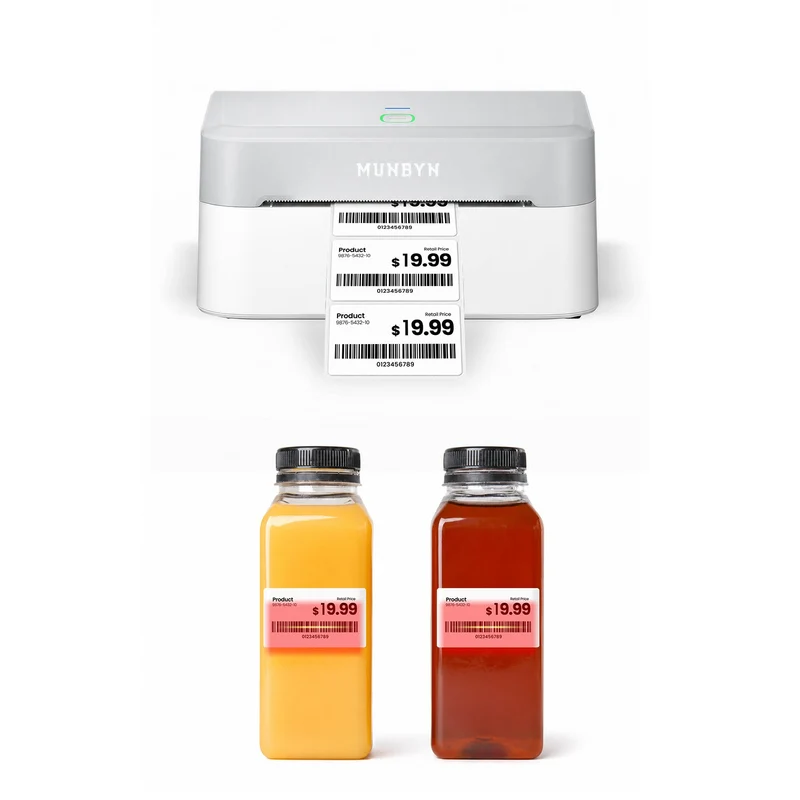 MUNBYN RealWriter 403B Bluetooth Drucker & Rechteck Etiketten Einzelhandel Barcode Starter Set