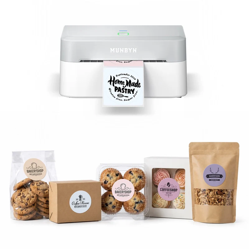 MUNBYN RealWriter 403B Bluetooth Drucker & Morandi Etiketten Bäckerei Verpackung Starter Set