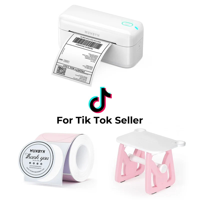 MUNBYN RealWriter 402B Bluetooth Drucker & Morandi Etiketten TikTok Verpackung & Branding Elegant Set