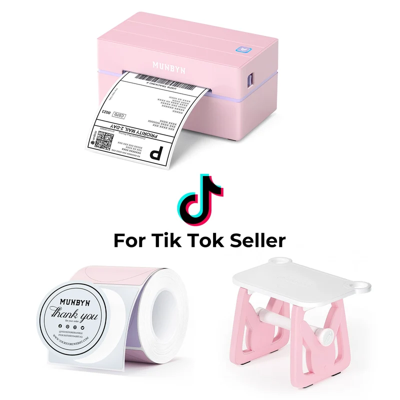 MUNBYN 130B Bluetooth Drucker & Morandi Etiketten TikTok Verpackung & Branding Klassisch Set