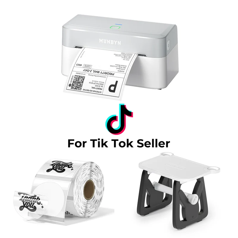 MUNBYN RealWriter 403B Bluetooth Drucker & Transparent Etiketten TikTok Produkt Kennzeichnung Elegant Set