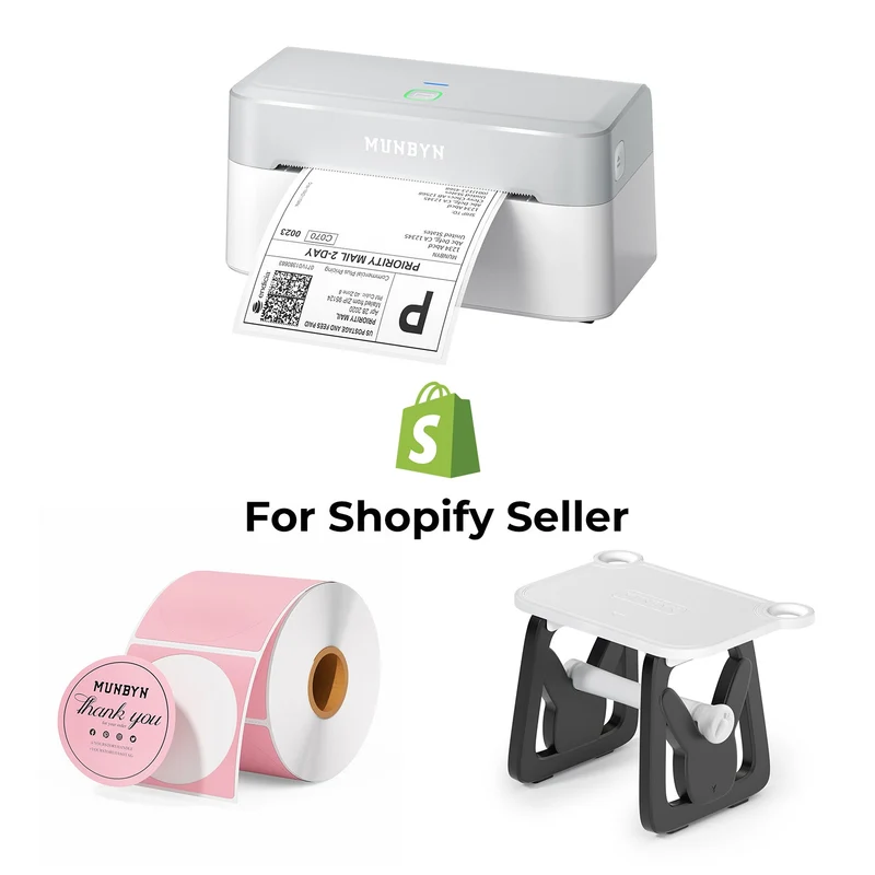 MUNBYN RealWriter 403B Bluetooth Drucker & Kreis Etiketten Shopify Verpackung & Branding Modern Set