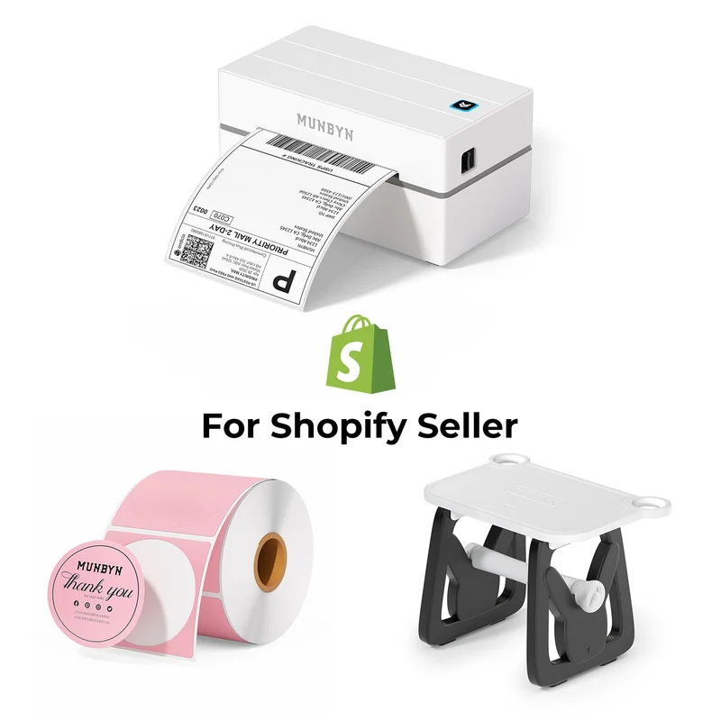 MUNBYN 130B Bluetooth Drucker & Kreis Etiketten Shopify Verpackung & Branding Klassisch Set
