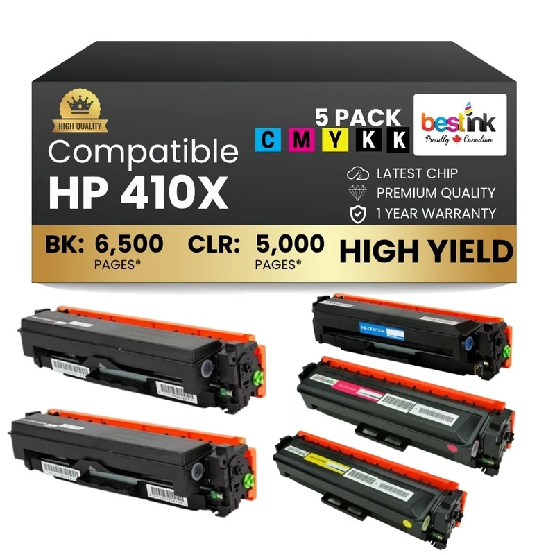 Compatible HP 410X Toner Cartridge High Yield Combo 2BK/C/M/Y (5 Pack)