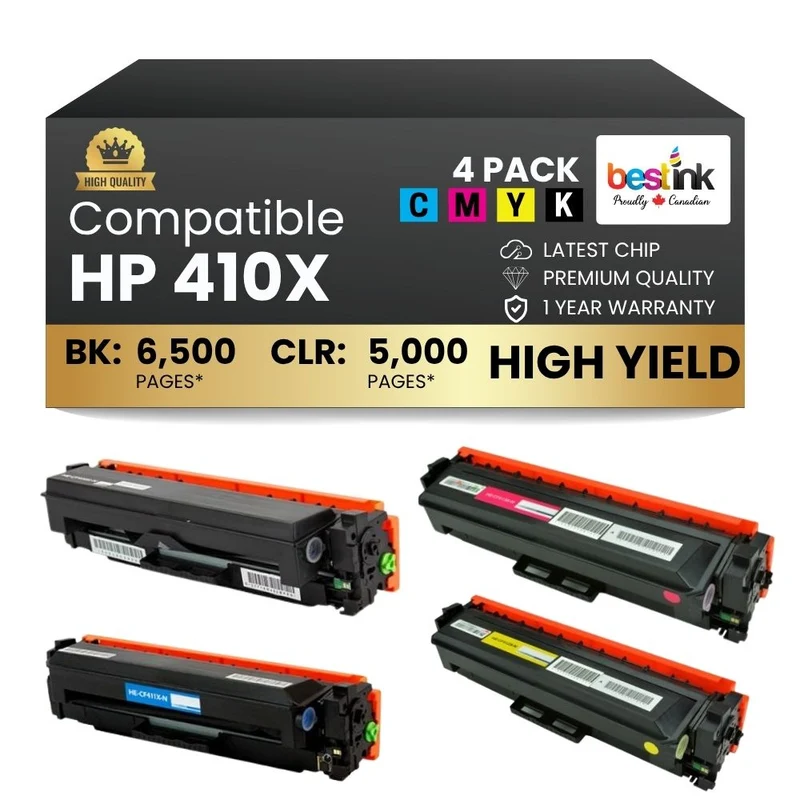 Compatible HP 410X Toner Cartridge High Yield Combo BK/C/M/Y (4 Pack)