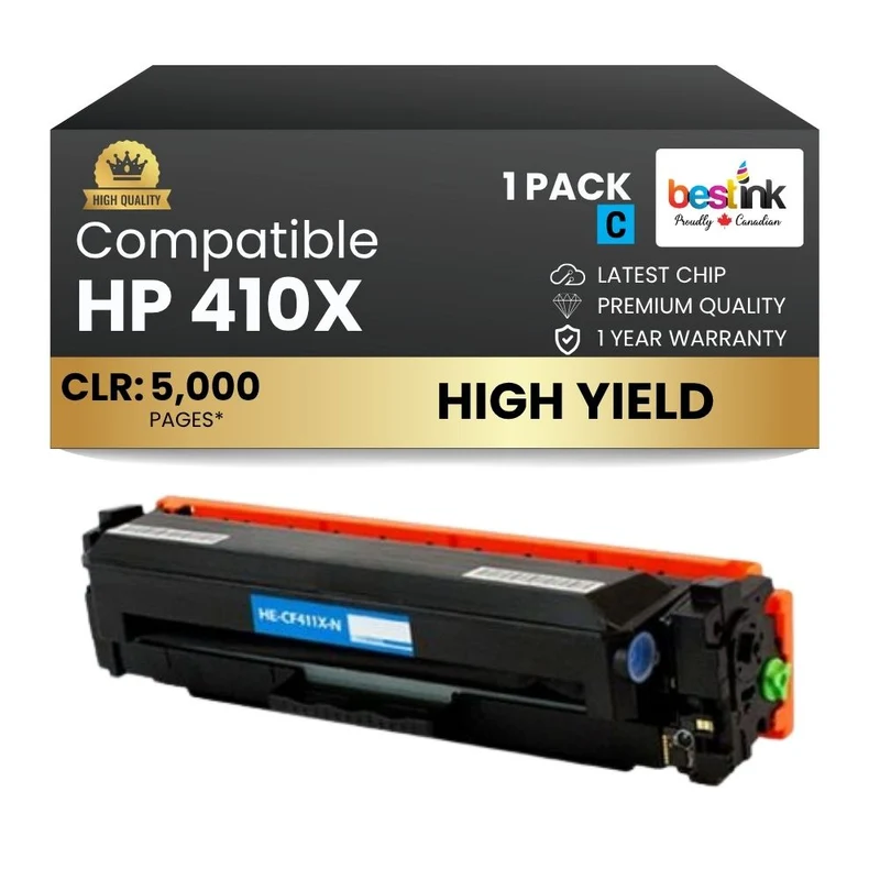 Compatible HP 410X CF411X Cyan Toner Cartridge High Yield