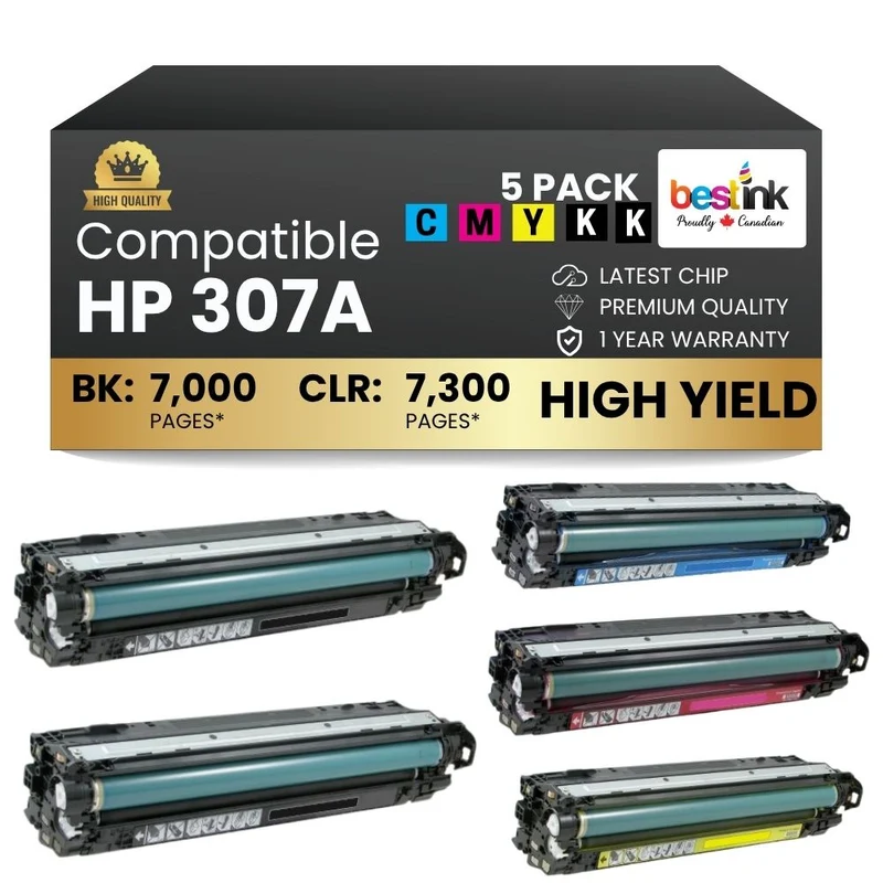 Compatible HP 307A Toner Cartridge Combo 2BK/C/M/Y (5 Pack)