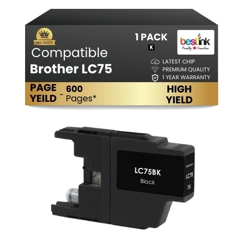 Brother LC75 Compatible Ink Cartridge Black ( 1 Pack ) High Yield
