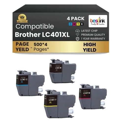 Brother LC401XL Compatible Ink Cartridge BK/C/M/Y (4 Pack ) High Yield
