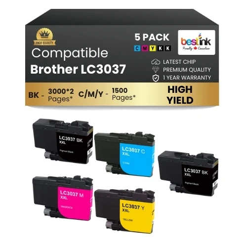 Brother LC3037XXL Compatible Ink Cartridge BK/C/M/Y ( 5 Pack ) Super High Yield