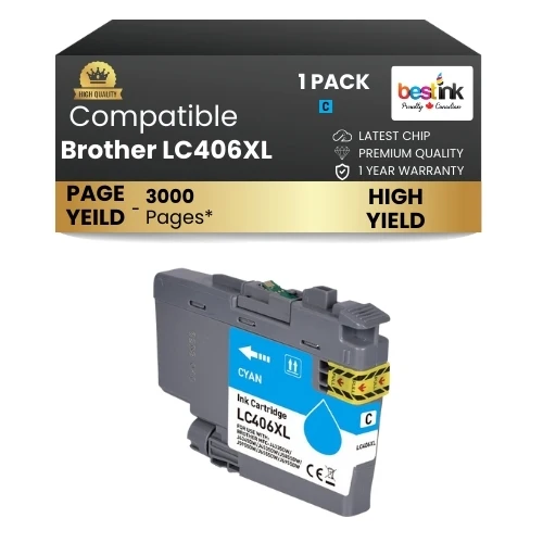 Brother LC406XL Compatible Ink Cartridge Cyan ( 1 Pack ) High Yield