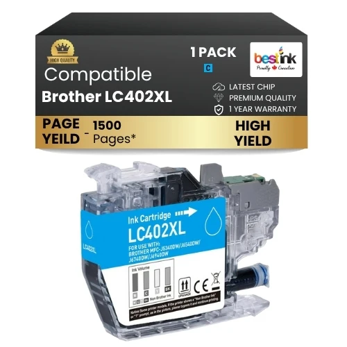 Brother LC402XL Compatible Ink Cartridge Cyan ( 1 Pack ) High Yield