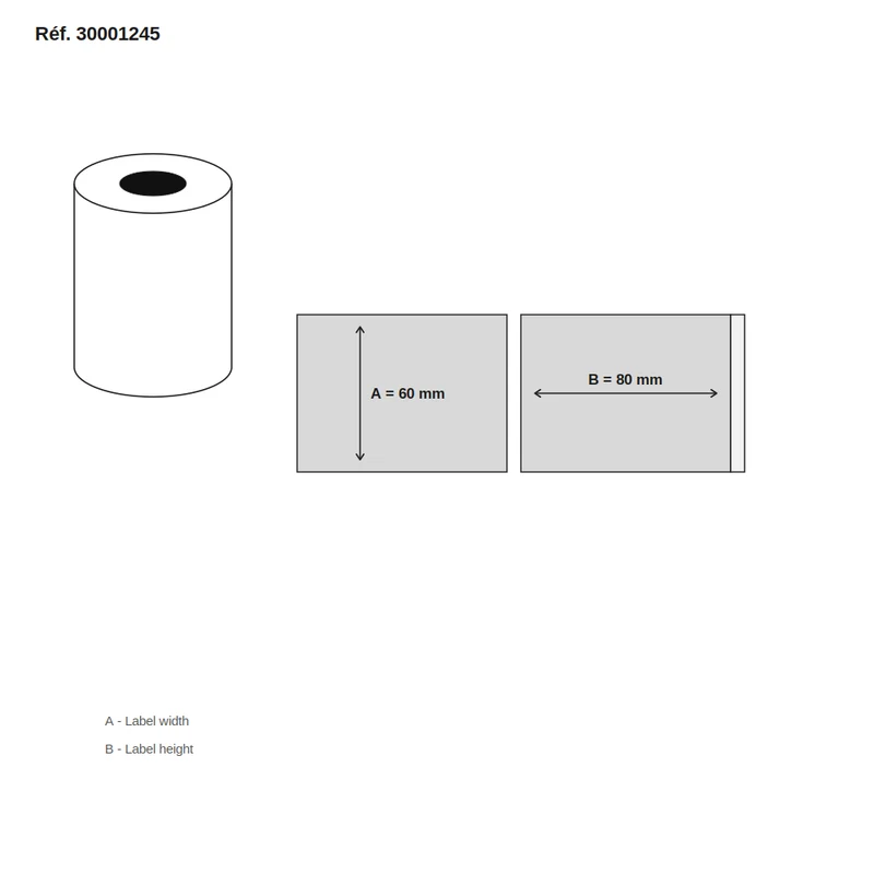 Étiquettes balance Digi 60x80 mm blanc enroulement extérieur - boîte de 50 rouleaux (500 étiq./rouleau) - Réf. 30001245