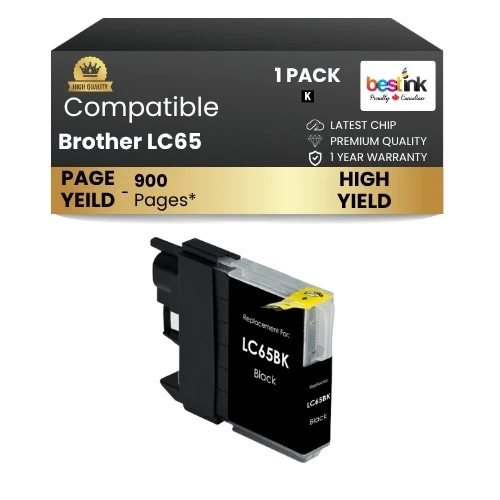Brother LC65 Compatible Ink Cartridge ( 1 Pack ) Black High Yield