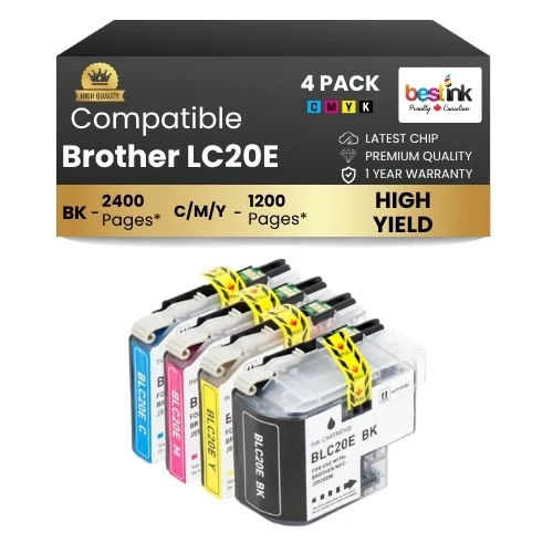 Brother LC20E Compatible Ink Cartridge BK/C/M/Y ( 4 Pack ) Super High-Yield