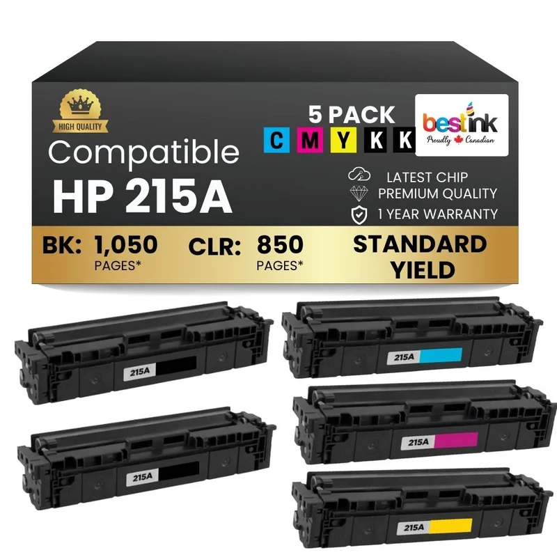 Compatible HP 215A Toner Cartridge Standard Yield BK/C/M/Y (5 Pack)- With Chip