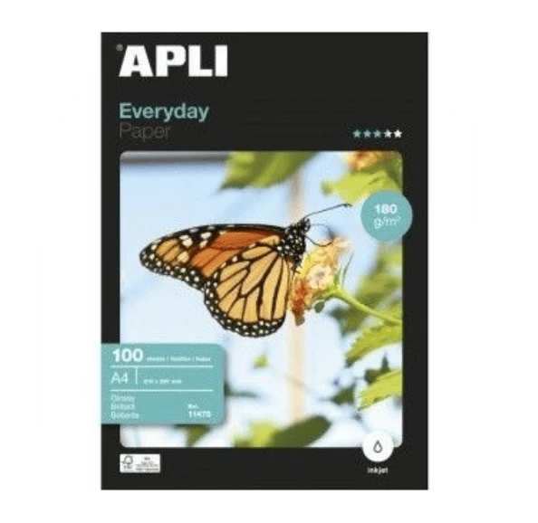 Papier Photo Brillant A4 180g/m² APLI — 100 Feuilles