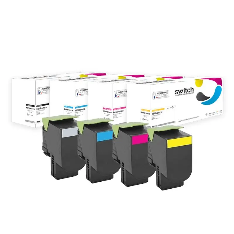 Lexmark CS310 Toner Pack 4 Couleurs compatible équivalent à 702HK, 702HC, 702HM · Switch
