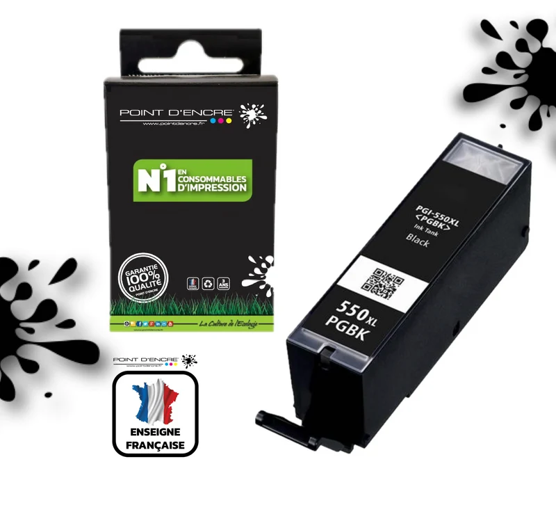 PGI-550XL - NOIR - Grande capacité de Marque Française POINT D'ENCRE Pour imprimante compatible CANON (cec)