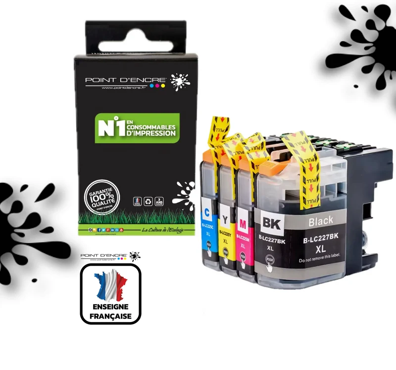 LC225XL / LC227XL - NOIR / CYAN / MAGENTA / JAUNE - Grande capacité de Marque Française POINT D'ENCRE Pour imprimante compatible BROTHER (ceb)