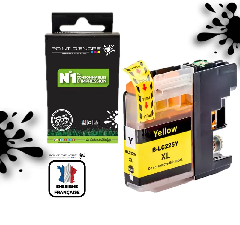 LC225XL - JAUNE - Grande capacité de Marque Française POINT D'ENCRE Pour imprimante compatible BROTHER (ceb)