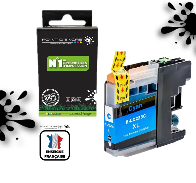 LC225XL - CYAN - Grande capacité de Marque Française POINT D'ENCRE Pour imprimante compatible BROTHER (ceb)