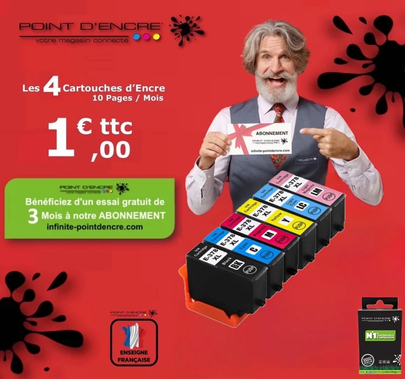 378XL - écureuil - ABONNEMENT - NOIR / CYAN / MAGENTA / JAUNE - pointdencre-pe - Grande capacité de Marque Francaise POINT D'ENCRE Pour imprimante compatible EPSON (eep)