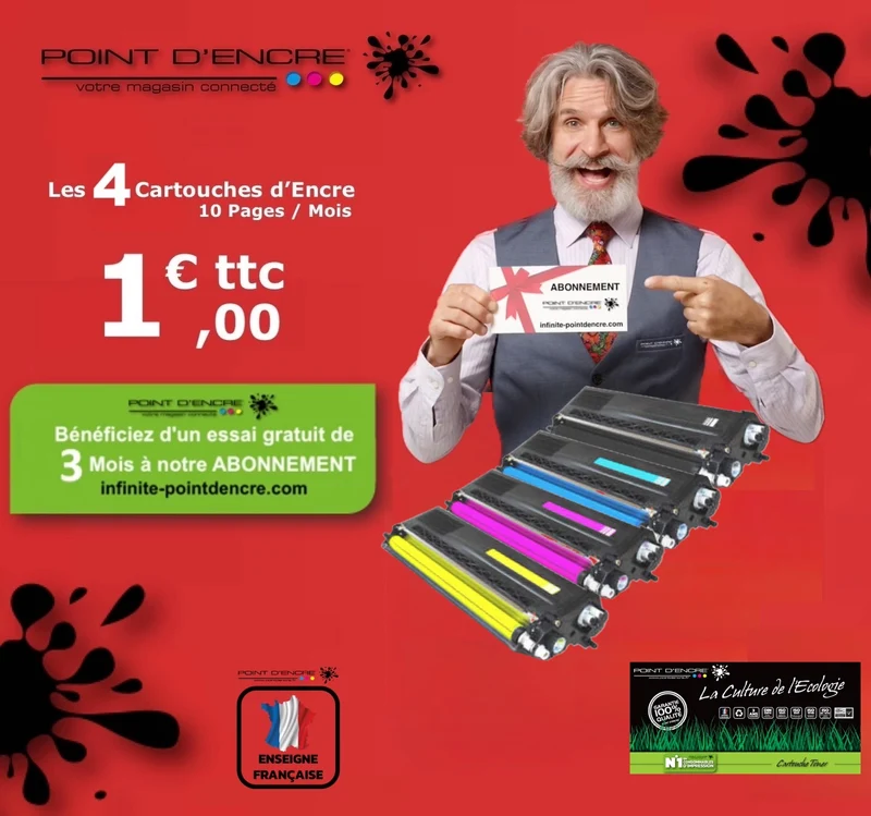 TN320 / TN321 / TN325 / TN326 / TN329 - ABONNEMENT - NOIR / CYAN / MAGENTA / JAUNE - Grande capacité Marque Francaise POINT D'ENCRE pour Imprimantes compatibles Brother (clbr)