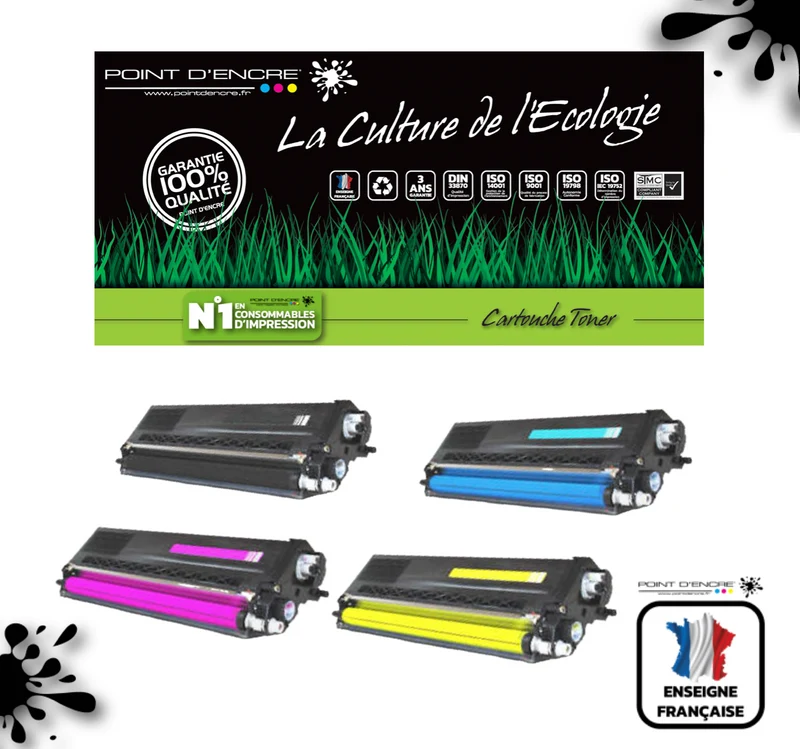 TN320 / TN321 / TN325 / TN326 / TN329 - NOIR / CYAN / MAGENTA / JAUNE - Grande capacité Marque Francaise POINT D'ENCRE pour Imprimantes compatibles Brother (clbr)
