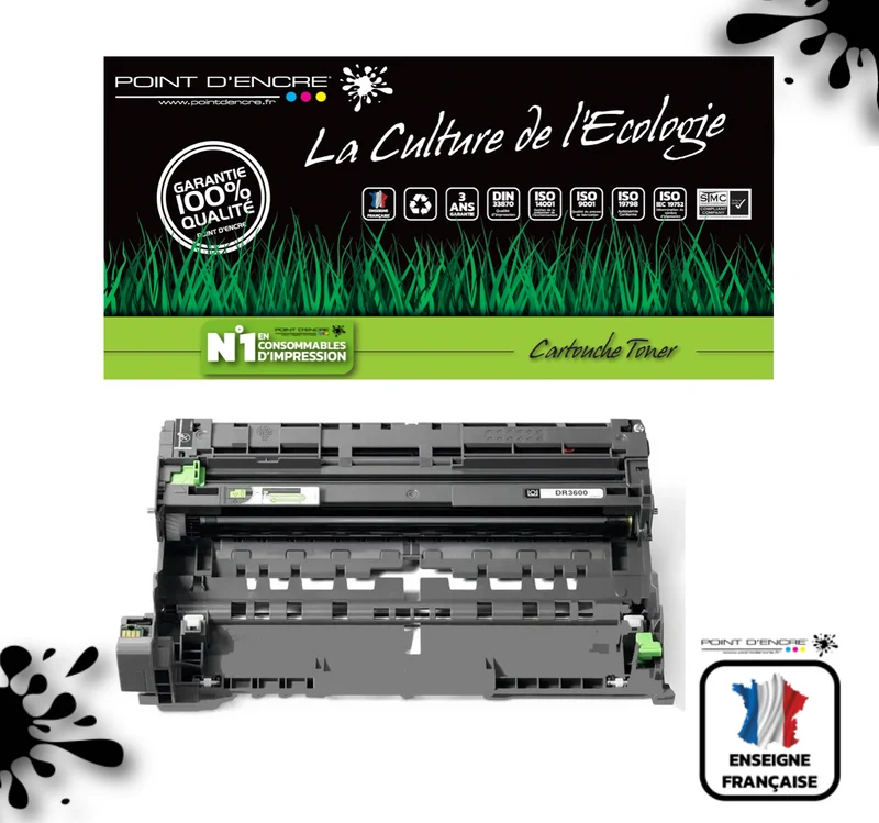 DR3600 - TAMBOUR - Noir - Grande capacité Marque Francaise POINT D'ENCRE pour Imprimantes compatibles Brother (clp)