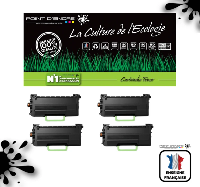 TN3610XXL Cartouche d'encre Toner - 4 X Noir - Grande capacité Marque Francaise POINT D'ENCRE pour Imprimantes compatibles Brother (clp)