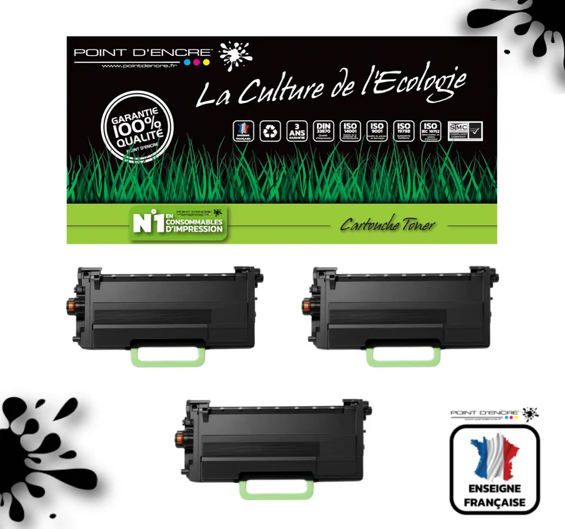 TN3610XXL Cartouche d'encre Toner - 3 X Noir - Grande capacité Marque Francaise POINT D'ENCRE pour Imprimantes compatibles Brother (clp)