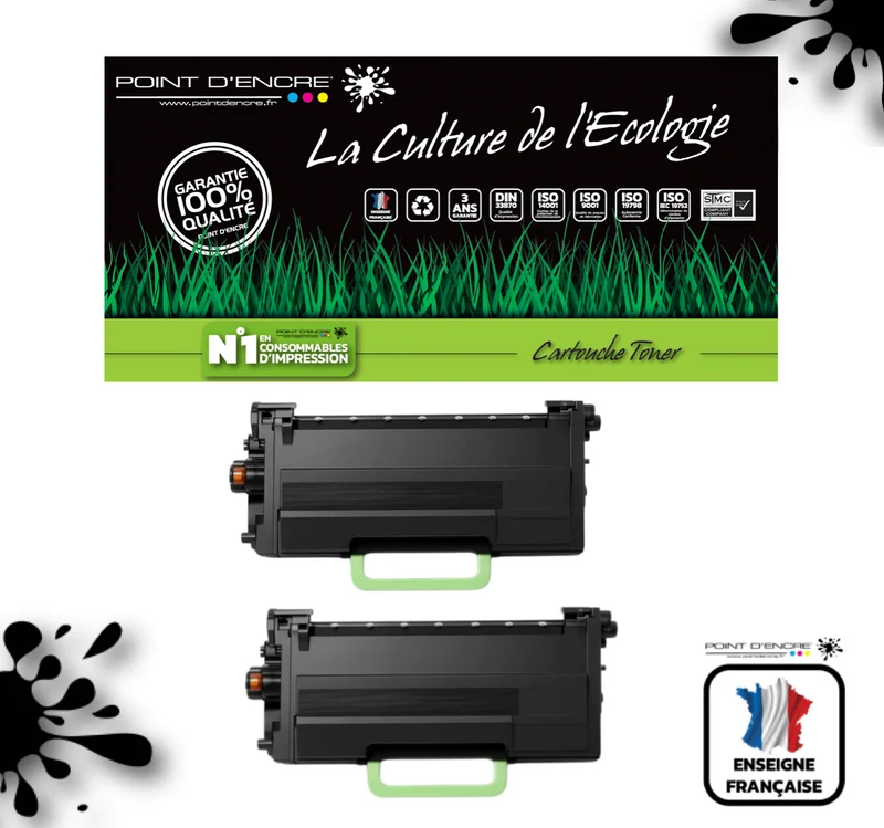 TN3610XXL Cartouche d'encre Toner - 2 X Noir - Grande capacité Marque Francaise POINT D'ENCRE pour Imprimantes compatibles Brother (clp)