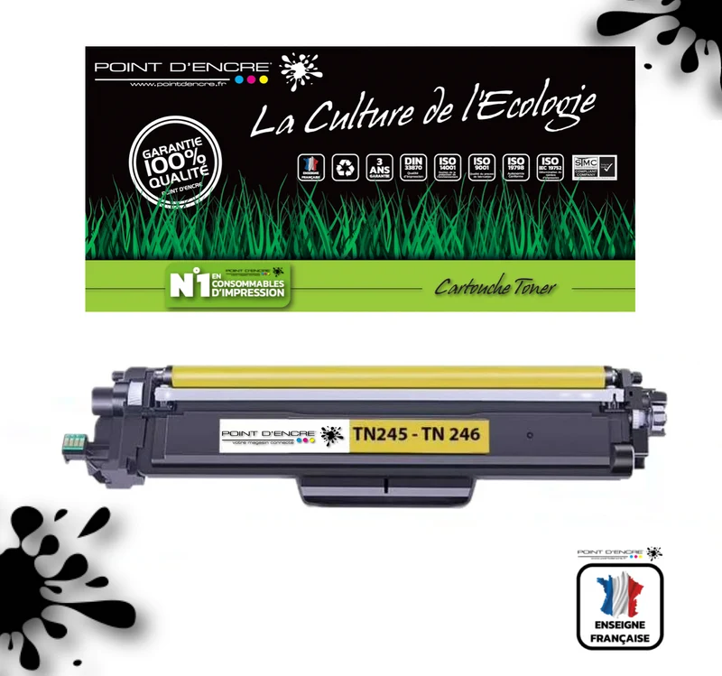 TN241 / TN245 / TN242 / TN246 - JAUNE - Grande capacité Marque Francaise POINT D'ENCRE pour Imprimantes compatibles Brother (clbr)