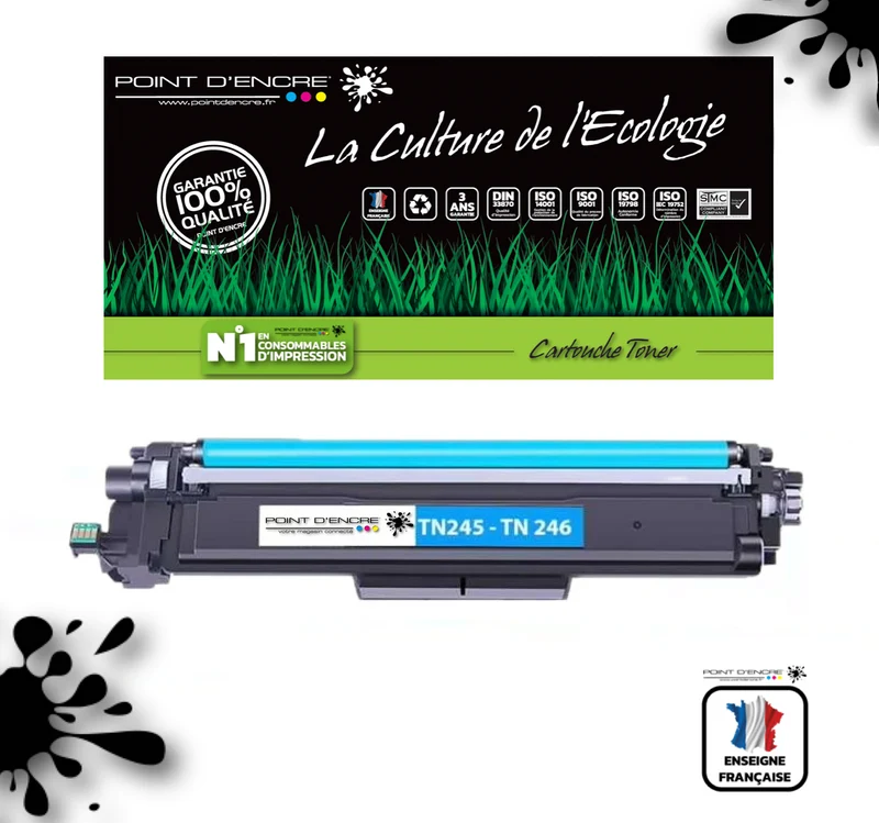 TN241 / TN245 / TN242 / TN246 - CYAN - Grande capacité Marque Francaise POINT D'ENCRE pour Imprimantes compatibles Brother (clbr)