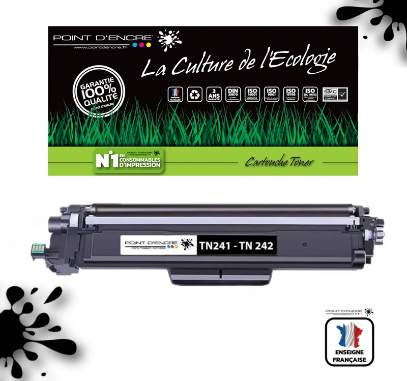 TN241 / TN245 / TN242 / TN246 - NOIR - Grande capacité Marque Francaise POINT D'ENCRE pour Imprimantes compatibles Brother (clbr)