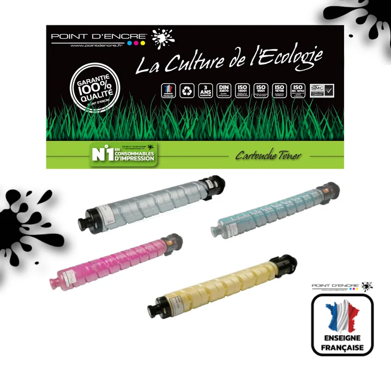 841925 - NOIR / 841928 - CYAN / 841927 - MAGENTA / 841926 - JAUNE - Grande capacité de Marque Française POINT D'ENCRE Pour imprimante compatible Ricoh (clric)