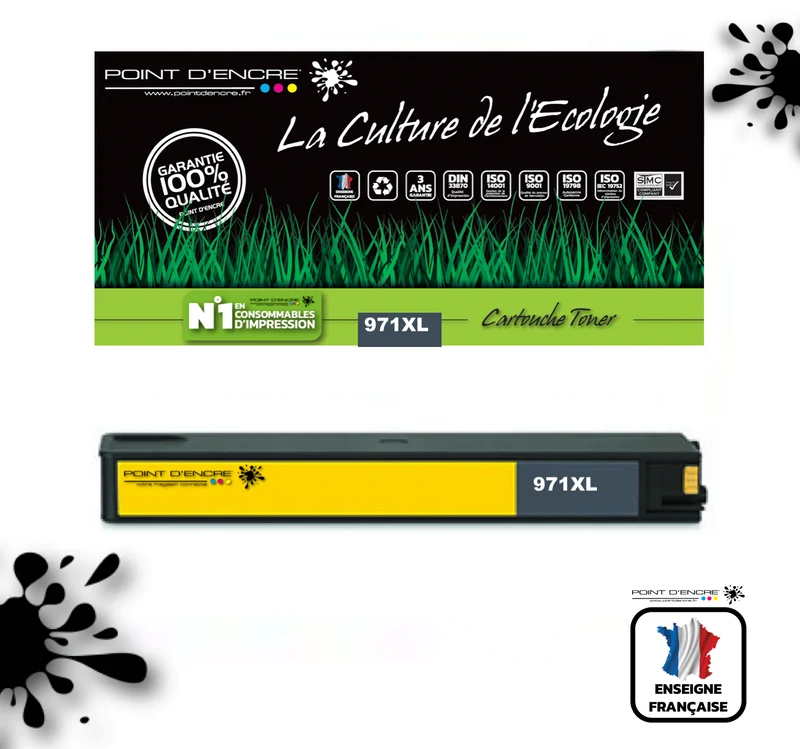 971XL - JAUNE - Grande capacité de Marque Française POINT D'ENCRE Pour imprimante compatible HP (clhp)