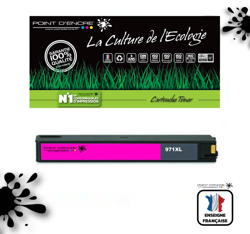971XL - MAGENTA - Grande capacité de Marque Française POINT D'ENCRE Pour imprimante compatible HP (clhp)