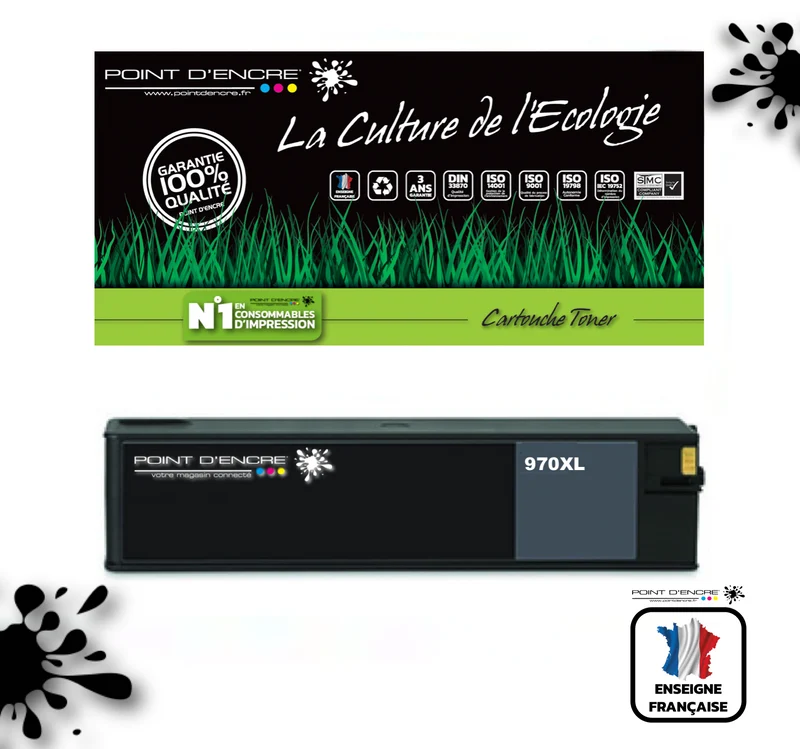 970XL - NOIR - Grande capacité de Marque Française POINT D'ENCRE Pour imprimante compatible HP (clhp)