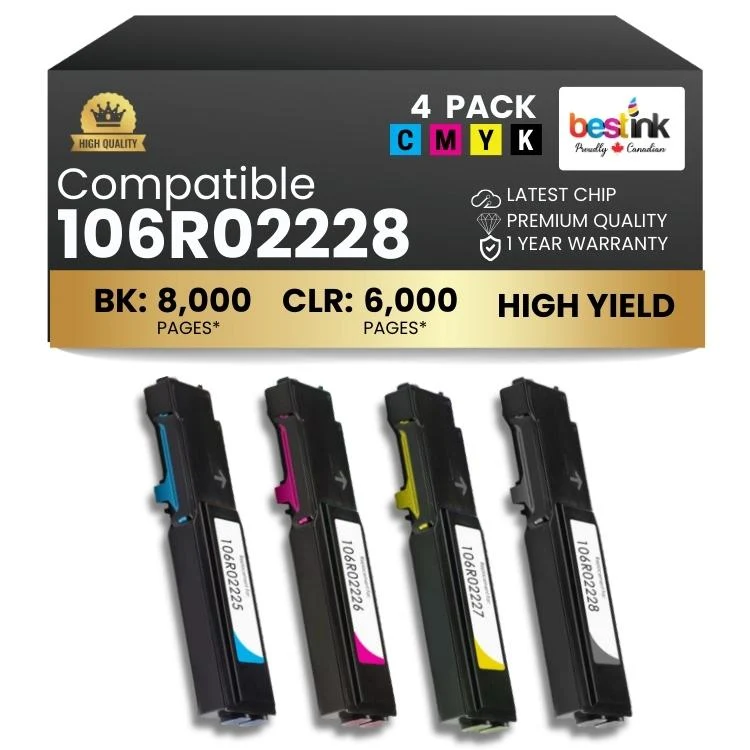 Compatible Xerox /106R02225106R02226/106R02227/106R02228 Toner Cartridge 4 Pack Combo