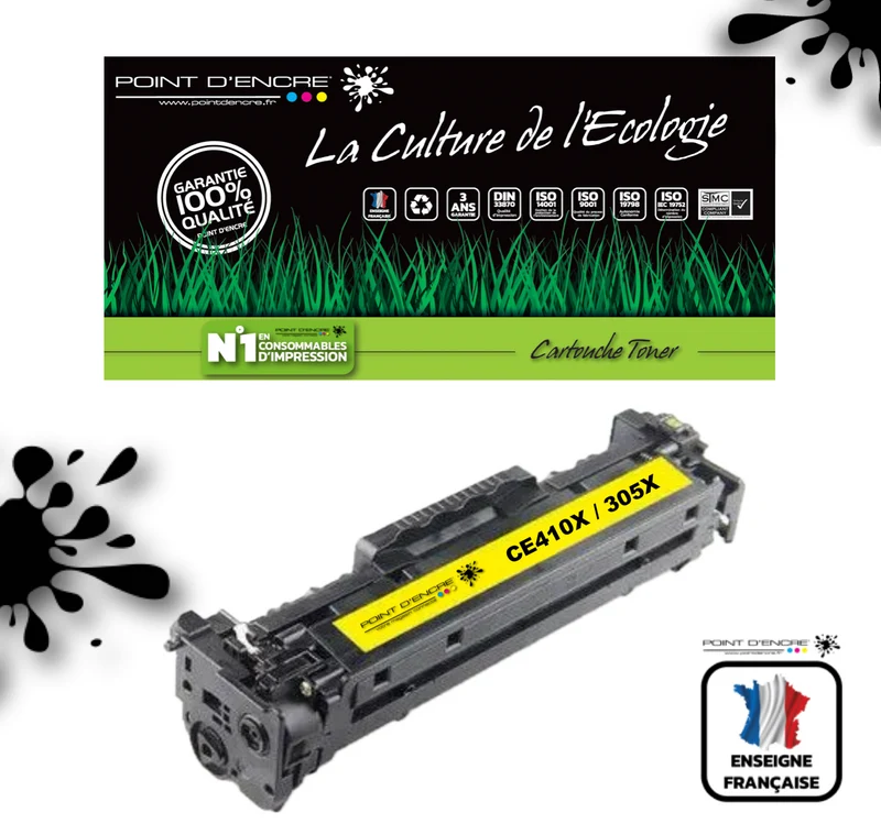 305X / CE410X - JAUNE - Grande capacité Marque Francaise POINT D'ENCRE pour Imprimantes compatibles HP (clhp)