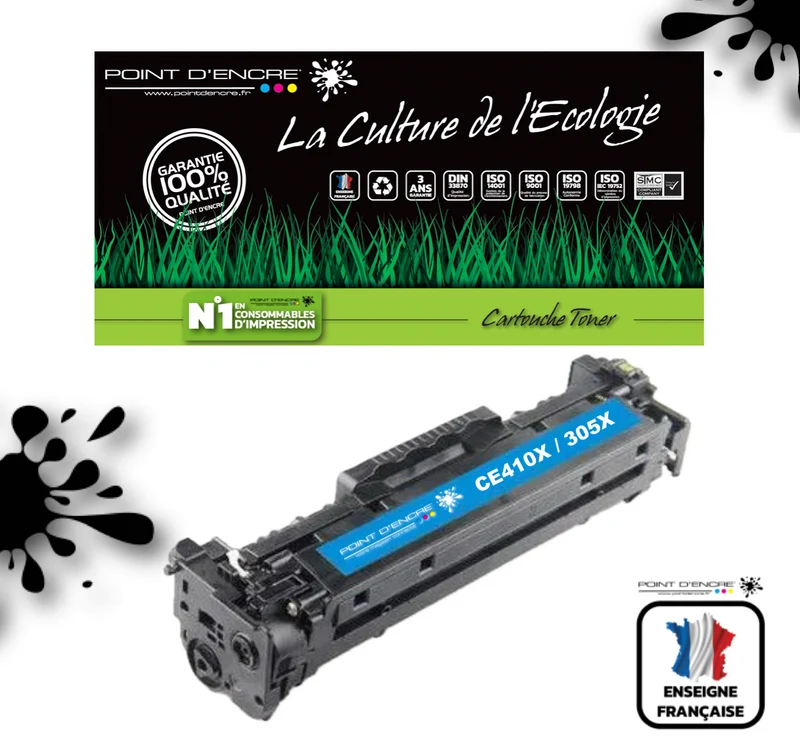 305X / CE410X - CYAN - Grande capacité Marque Francaise POINT D'ENCRE pour Imprimantes compatibles HP (clhp)